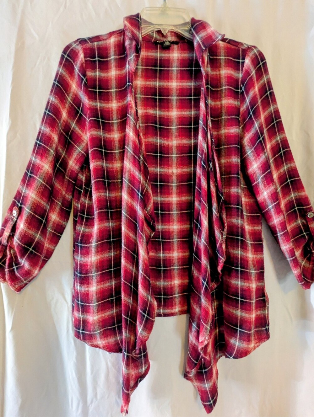 About A Girl Red Plaid Open Front Cardigan Sz. M